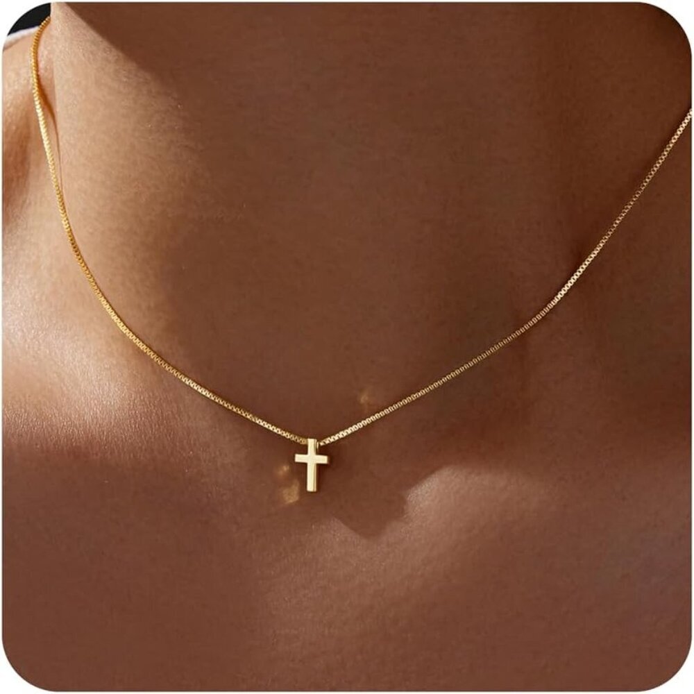 01 Tiny Cross Necklace for Women Gold Plated Dainty Silver Small Cross Pendant